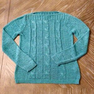 Norton Studio Womens Teal Cable Knit Pullover Sweater Size Small